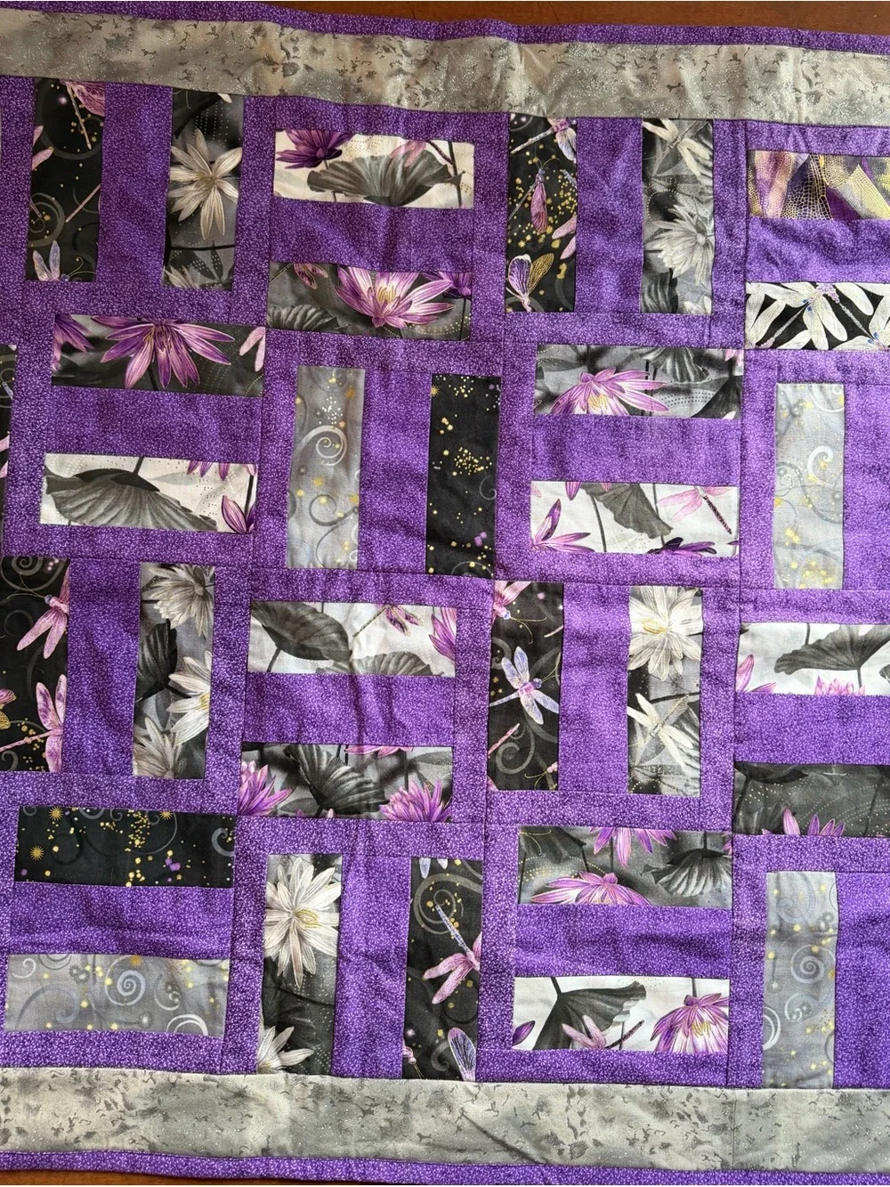 Purple Sparkle Grey Floral Patchwork Quilt - Baby Size Quilt